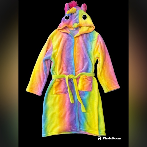 Rainbow unicorn kids bath robe - Picture 1 of 5